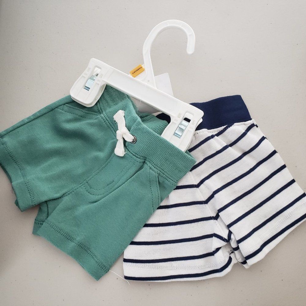 NEW Carters Newborn Baby Boy Shorts 2 Pairs New Blue White Striped Green